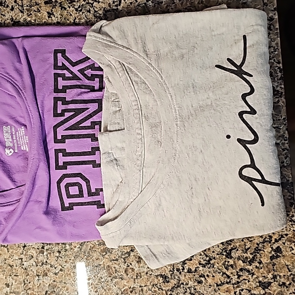 Pink t-shirts in lilac and gray in size large